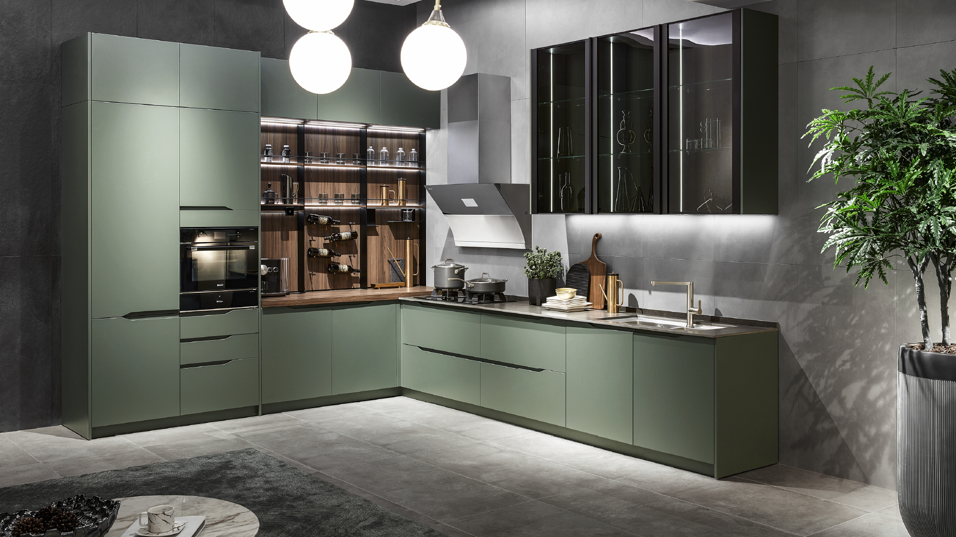 Green-Lacquer-Handleless-Kitchen-Cabinet-PLCC20032