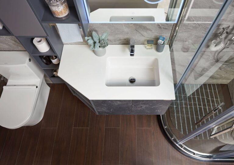 Modern Black Bathroom Vanity in HPL and Lacquer Finish by OPPEIN Kenya