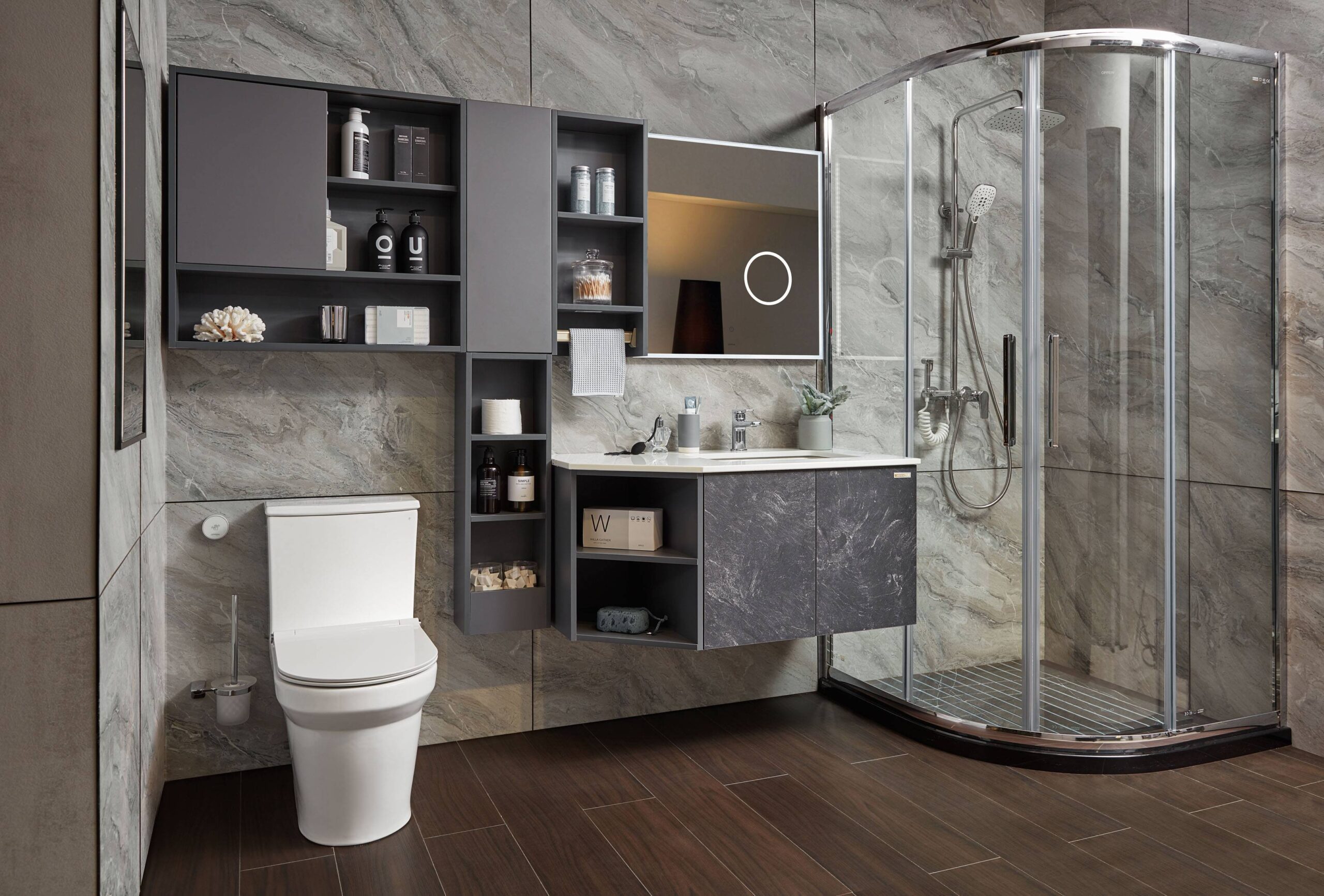 Modern Black Bathroom Vanity in HPL and Lacquer Finish by OPPEIN Kenya