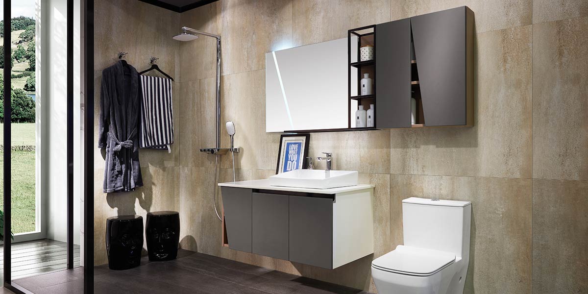 Dark Gray Lacquer Wall-Mounted Bathroom Vanity by OPPEIN Kenya