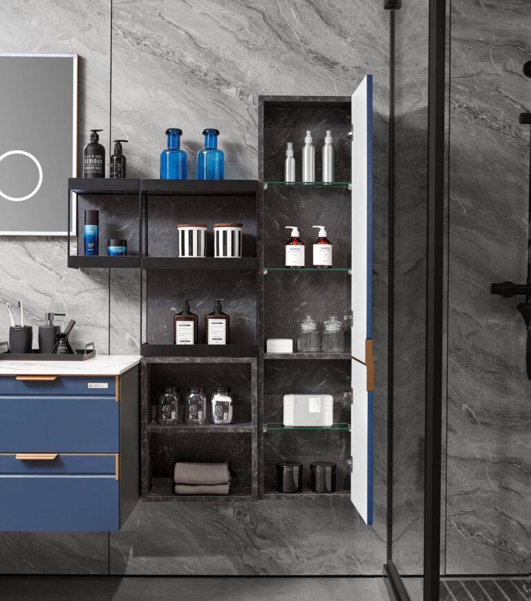 Navy Blue Lacquer Bathroom Cabinet by OPPEIN Kenya