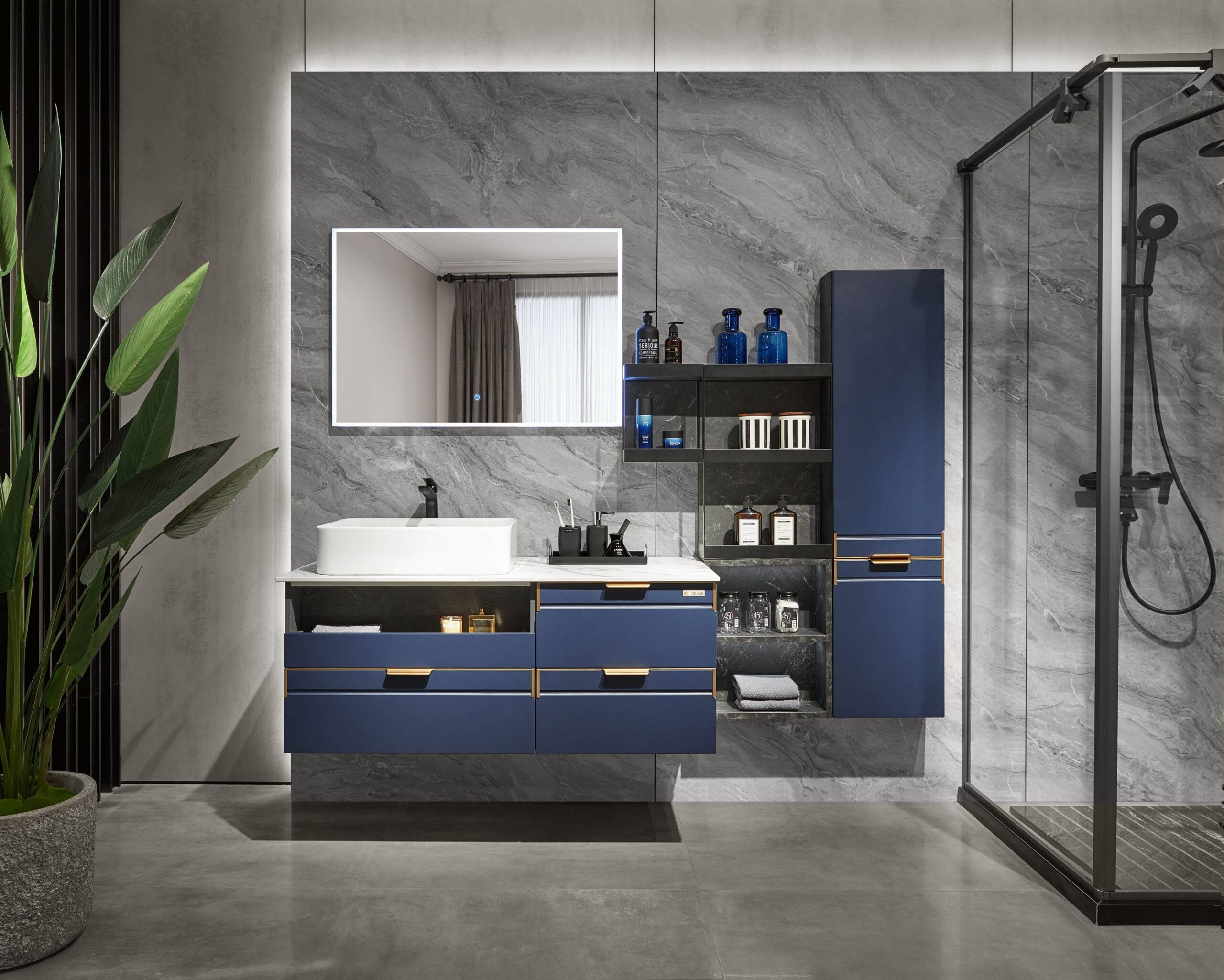 Navy Blue Lacquer Bathroom Cabinet by OPPEIN Kenya