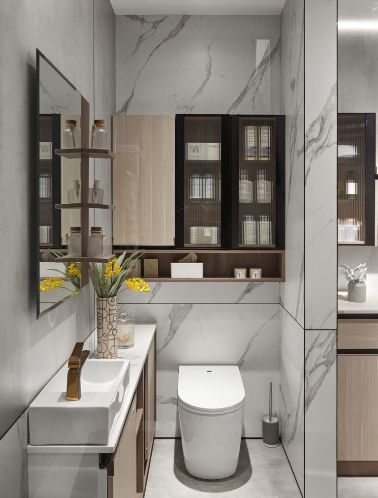 Light Wood Tone HPL Custom Bathroom and Laundry Cabinets by OPPEIN Kenya