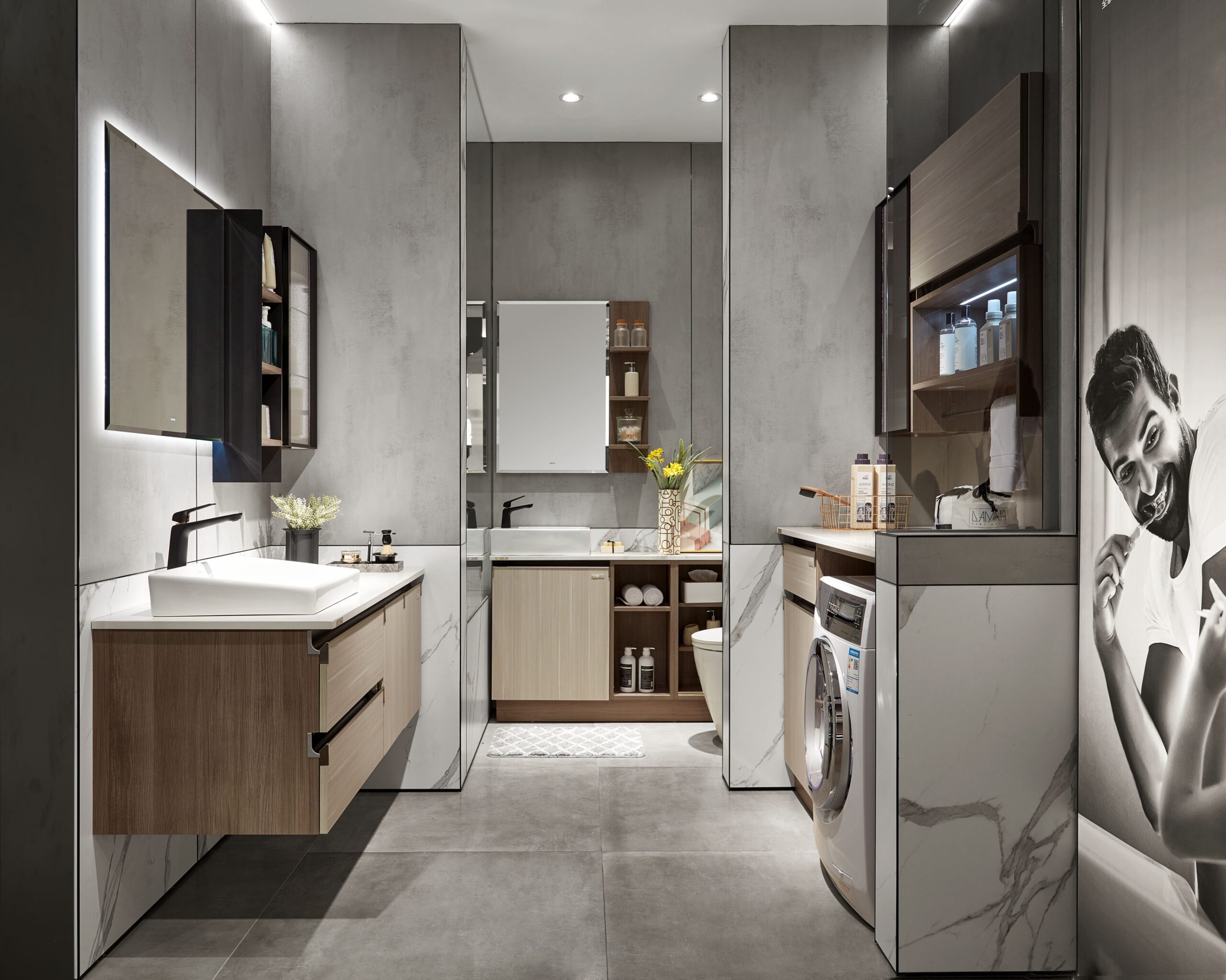 Light Wood Tone HPL Custom Bathroom and Laundry Cabinets by OPPEIN Kenya