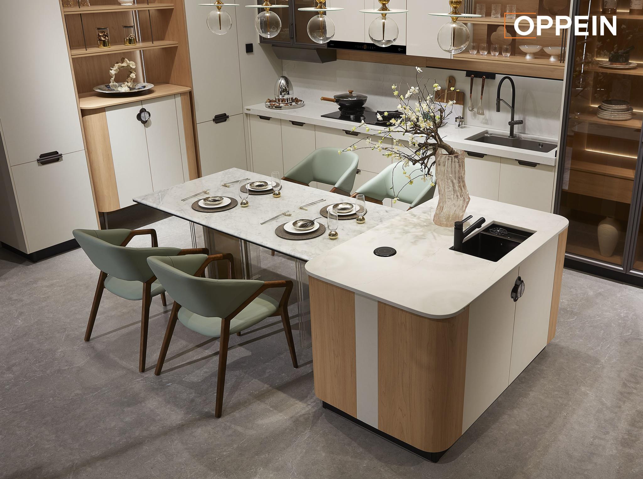 Modern White Kitchen Cabinets with Wood Accents - BROCADE by OPPEIN Kenya