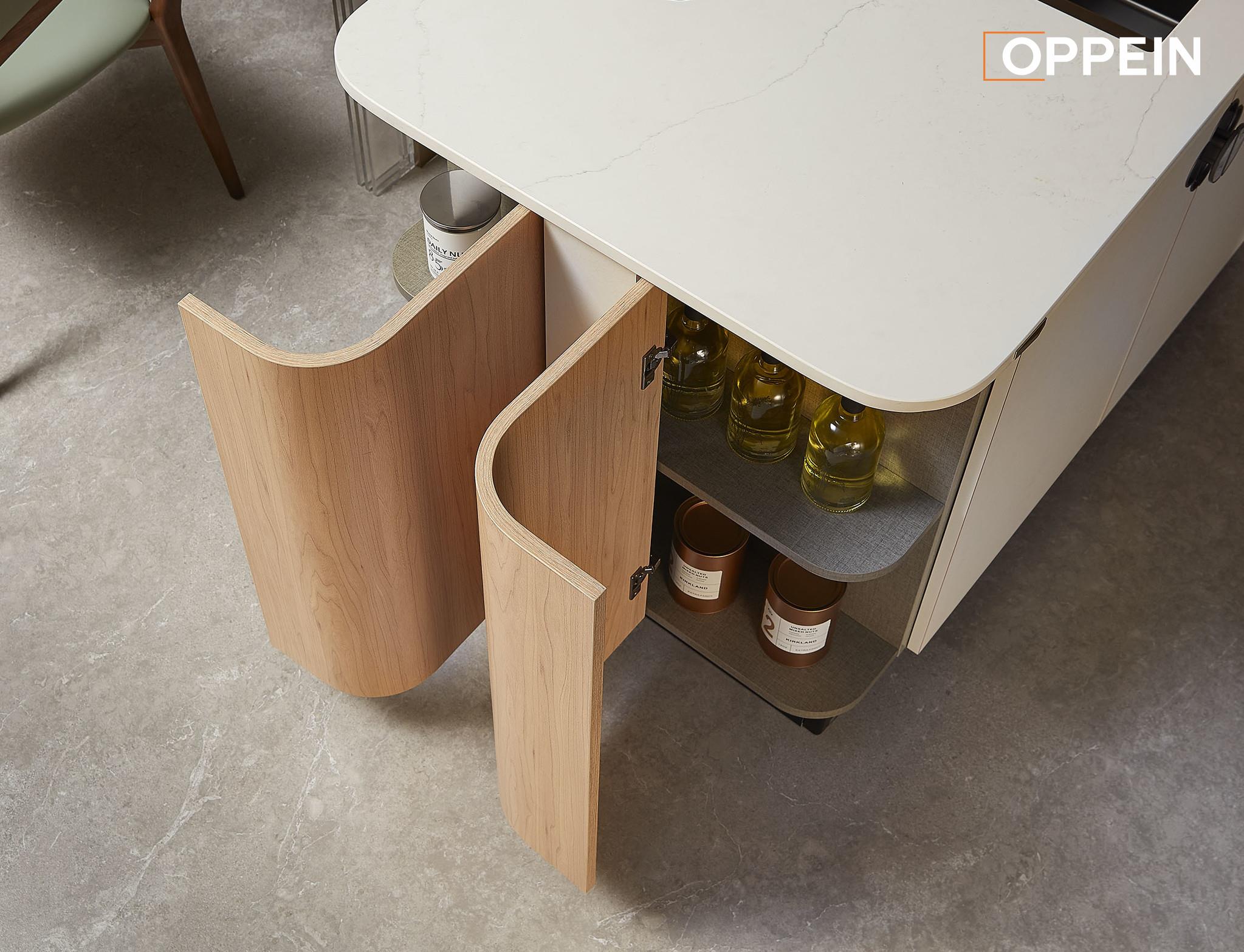 Modern White Kitchen Cabinets with Wood Accents - BROCADE by OPPEIN Kenya