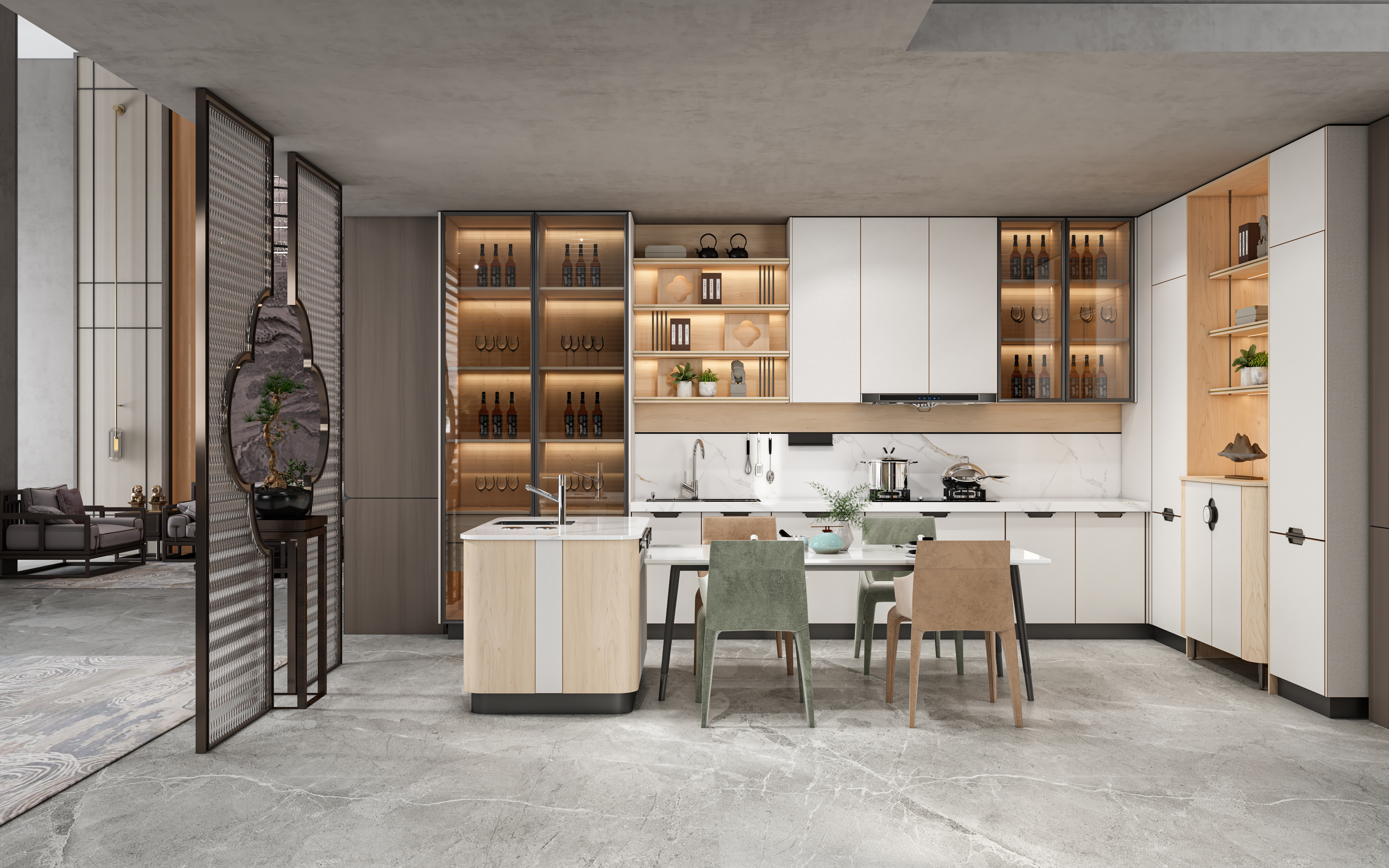 Modern White Kitchen Cabinets with Wood Accents - BROCADE by OPPEIN Kenya