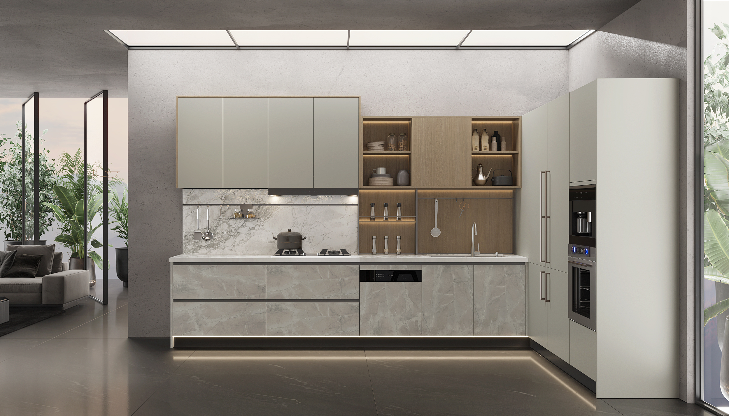 Modern L-shaped Kitchen Cabinet for Sale - AURORA by OPPEIN Kenya